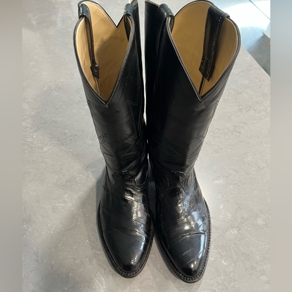 Black cowboy boots.